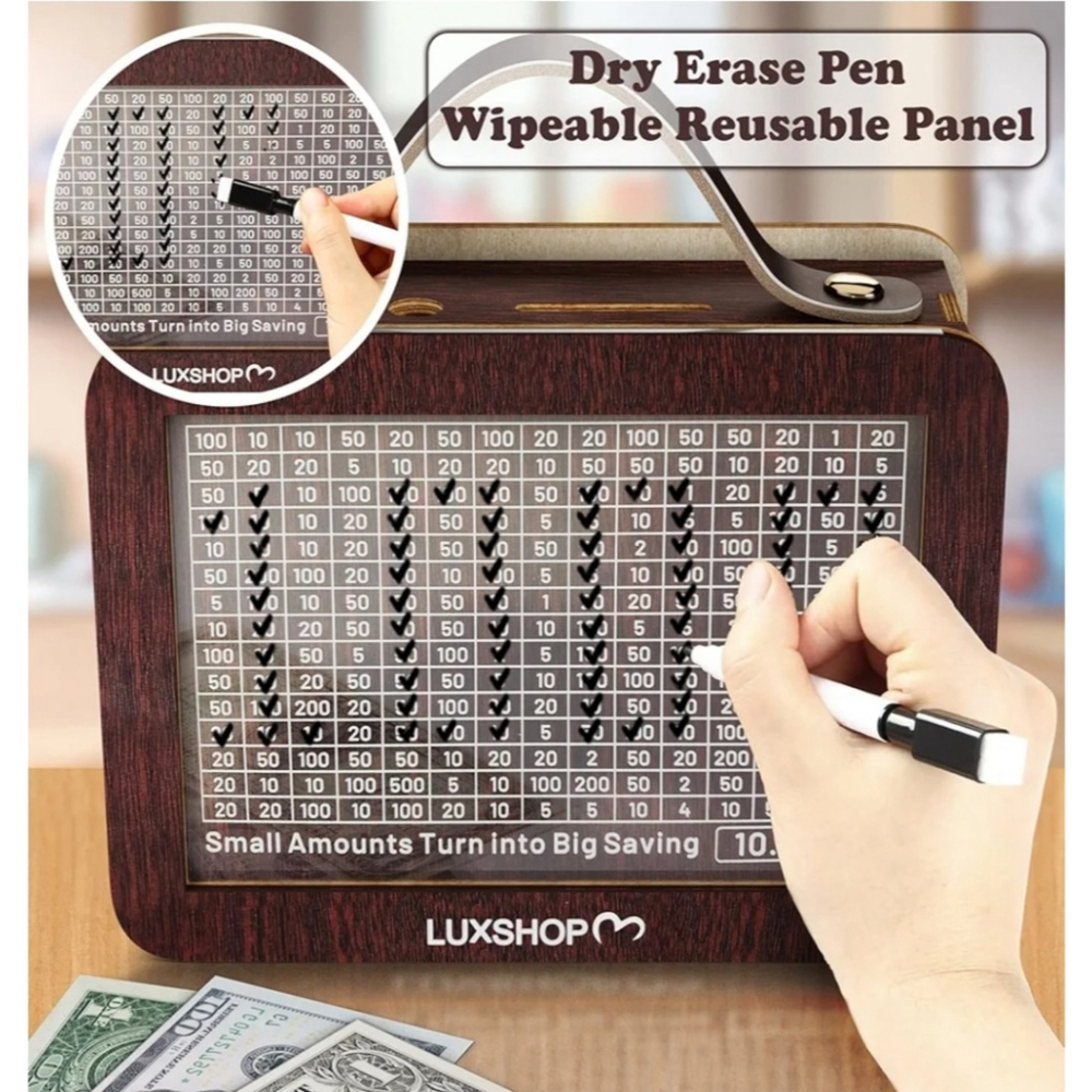 Money Saving Box 10,000 with Handle and Plastic Clear - 10000 Savings Challenge - Picture 5 of 9